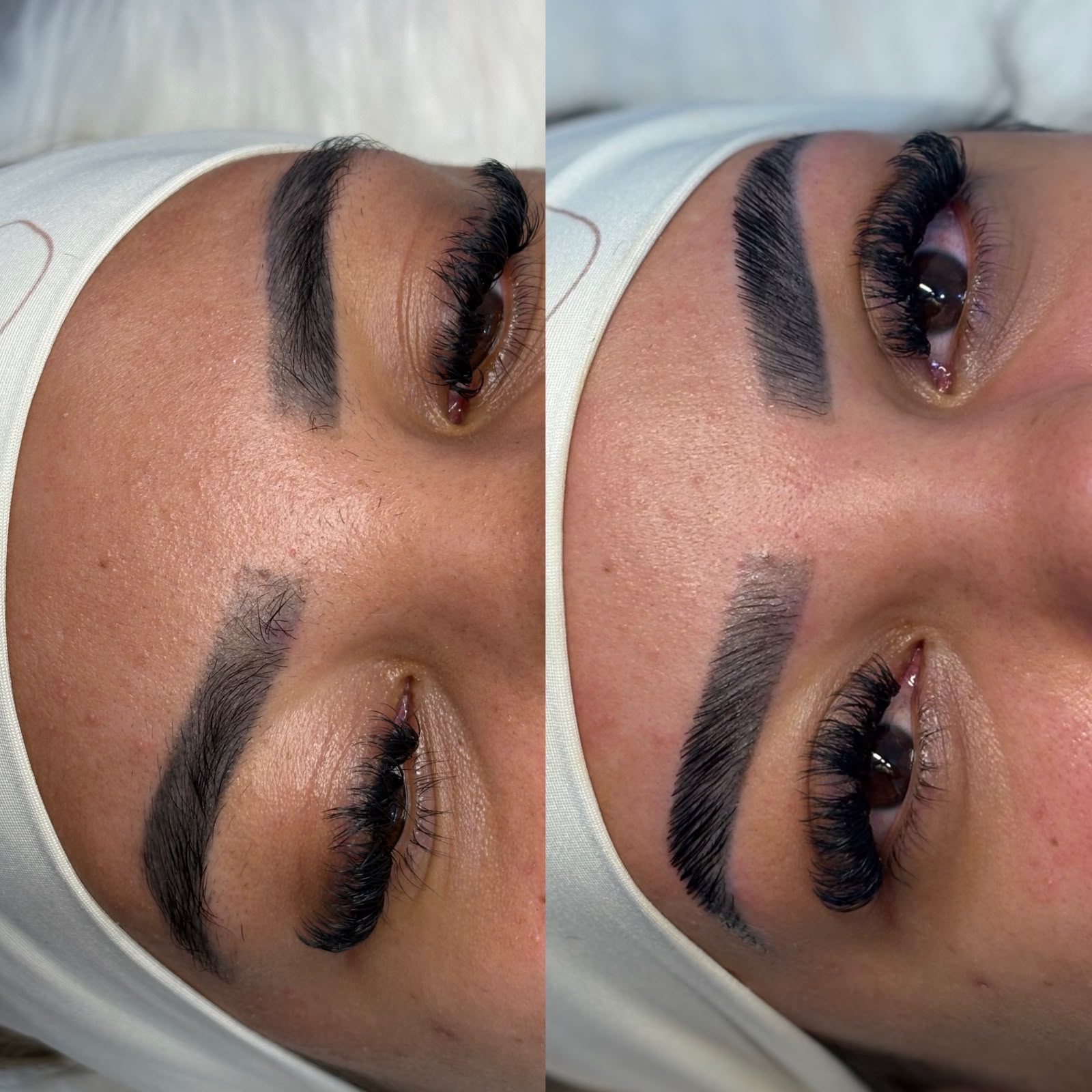 Antes e depois do design de sobrancelhas